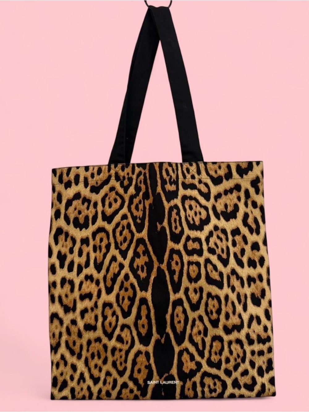 Saint Laurent Leopard-Print Canvas Tote in Brown & Black